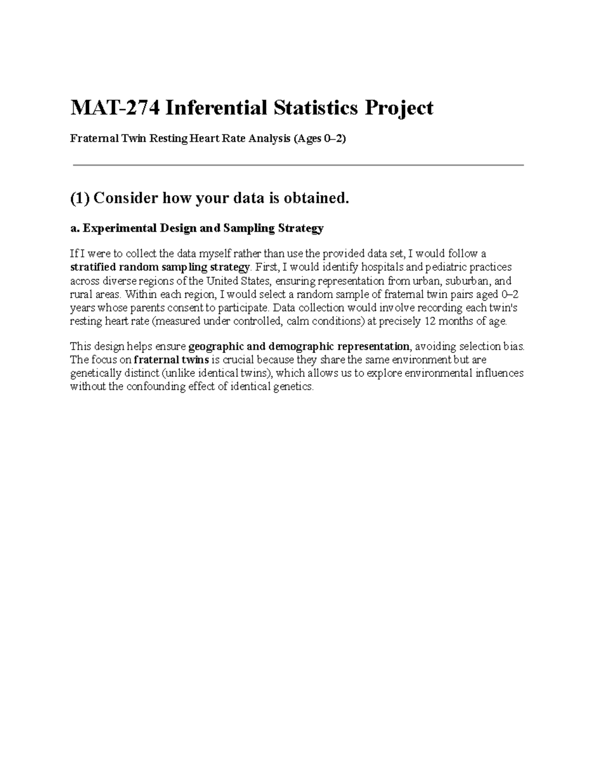 MATH 274 project: Fraternal twin resting heart rate analysis - Studocu