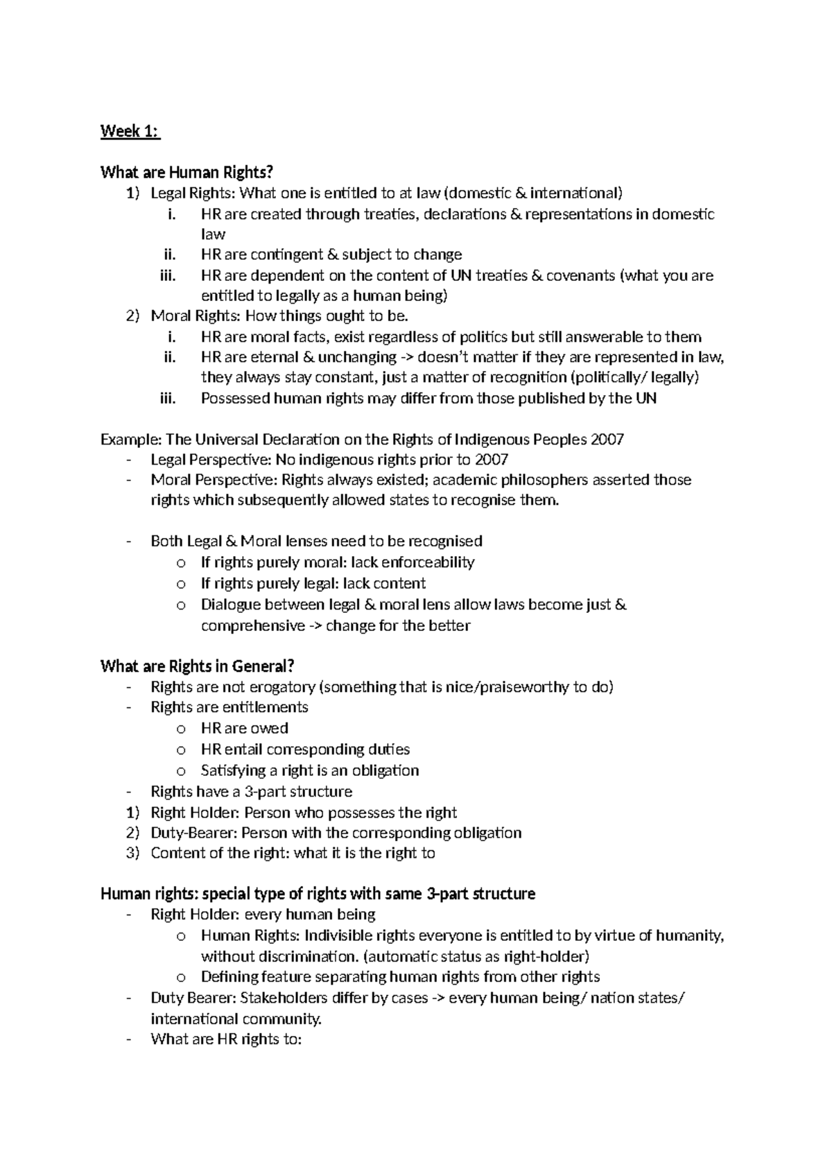 Human Rights 1 Notes - Week 1: What are Human Rights? 1) Legal Rights ...