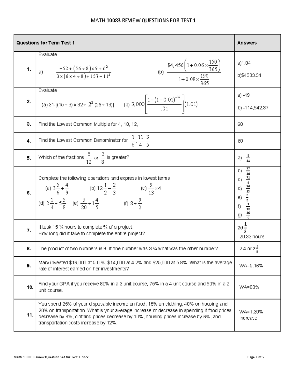 Math 10083 Test 1 Review Questions and Solutions - Studocu