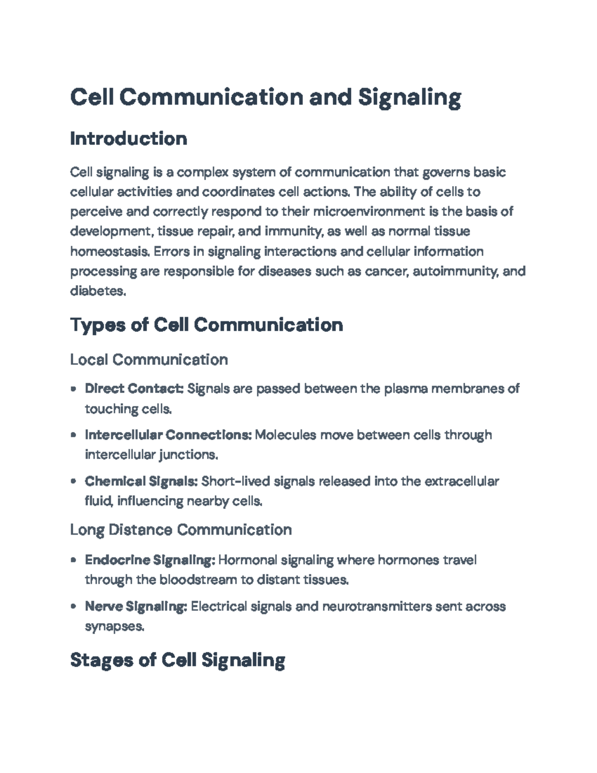 Cell Communication and Signaling: Lecture Notes for Bio 202 - Cell ...