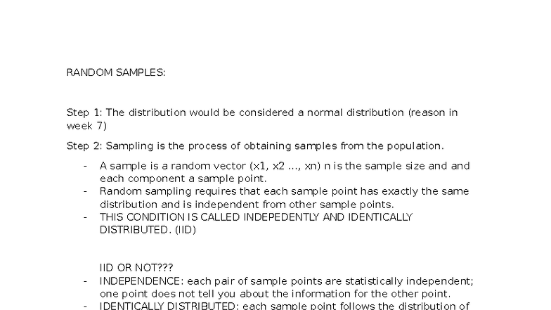 RANDOM SAMPLES: Week 6 Notes on IID and Sampling Distributions - Studocu