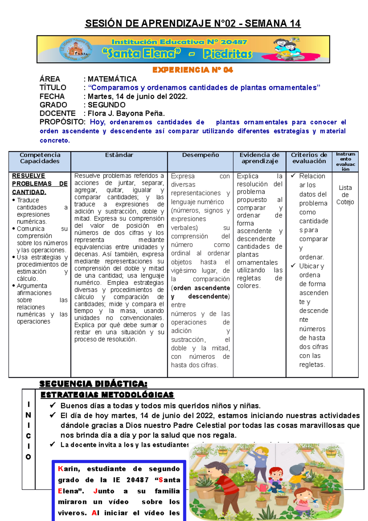 Modelo de Sesión de Aprendizaje - Segundo Grado - Matemática - Semana ...