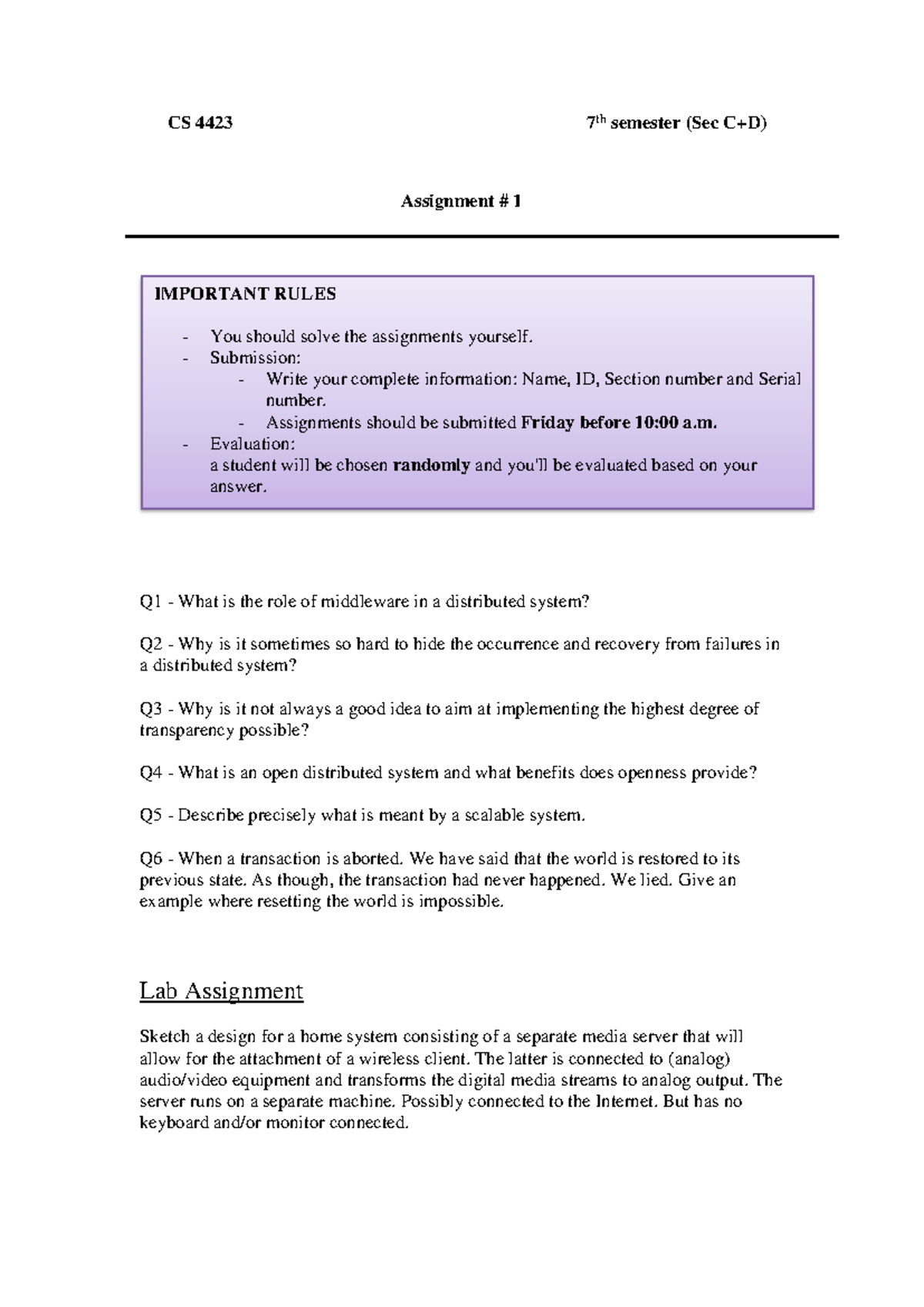 CS 4423 Assignment #1: Exploring Distributed Computing Concepts - Studocu