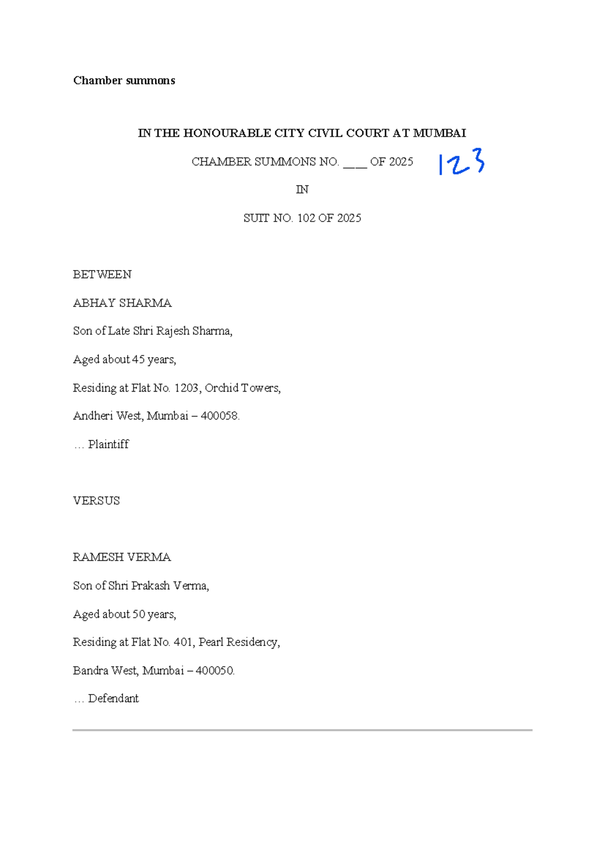 Chamber Summons No. 102/2025: Legal Request Overview and Analysis - Studocu