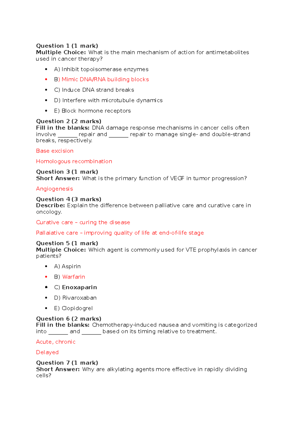 Cancer 3C Final Exam Questions and Answers - Studocu