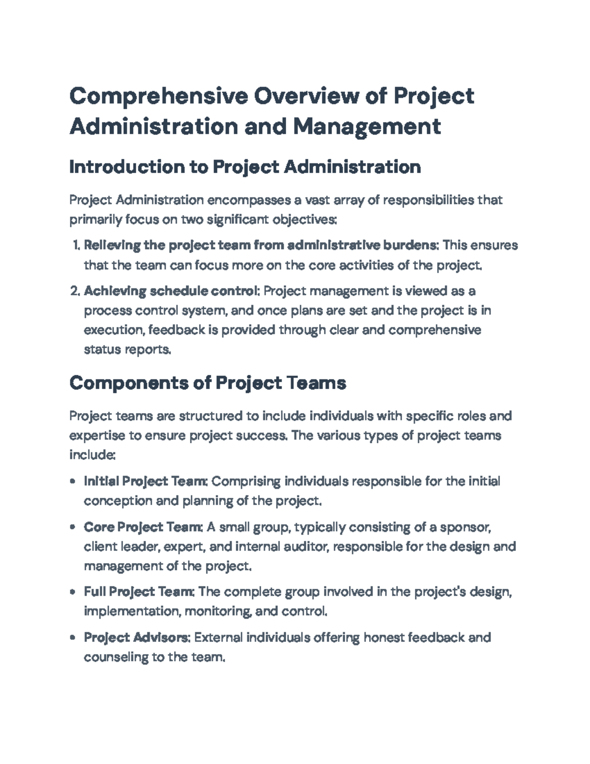 Comprehensive Overview of Project Administration and Management ...