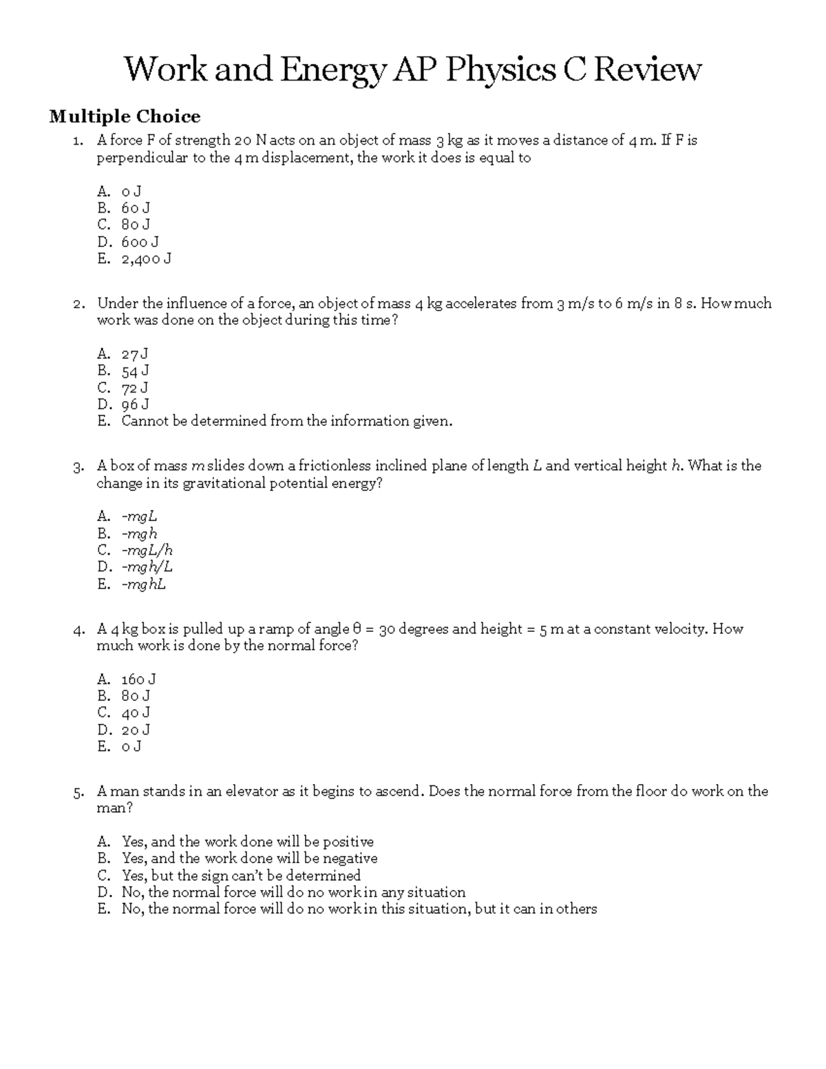 Work and Energy AP Physics C Test Review Questions and Answers - Studocu