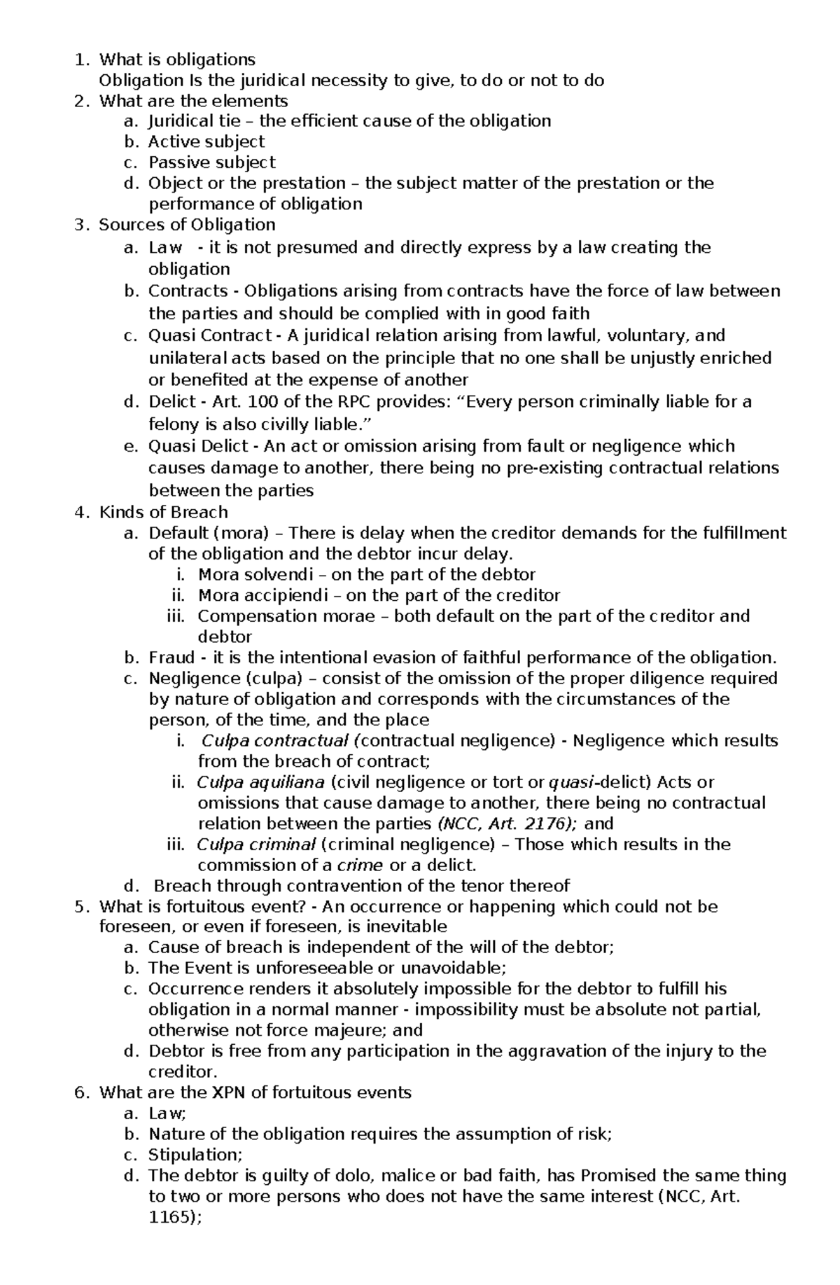 448554294 - Obligations and Contracts Final Exam Notes - Studocu