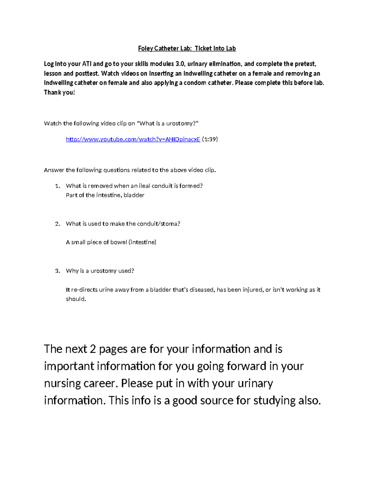 Ticket into Lab - Foley-3 - Foley Catheter Lab: Ticket into Lab Log ...