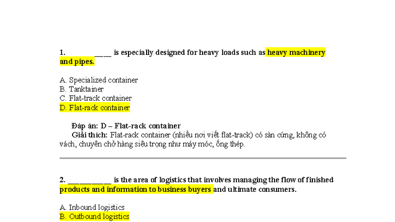 Logistics Quiz - Course Code: rdfw - Studocu