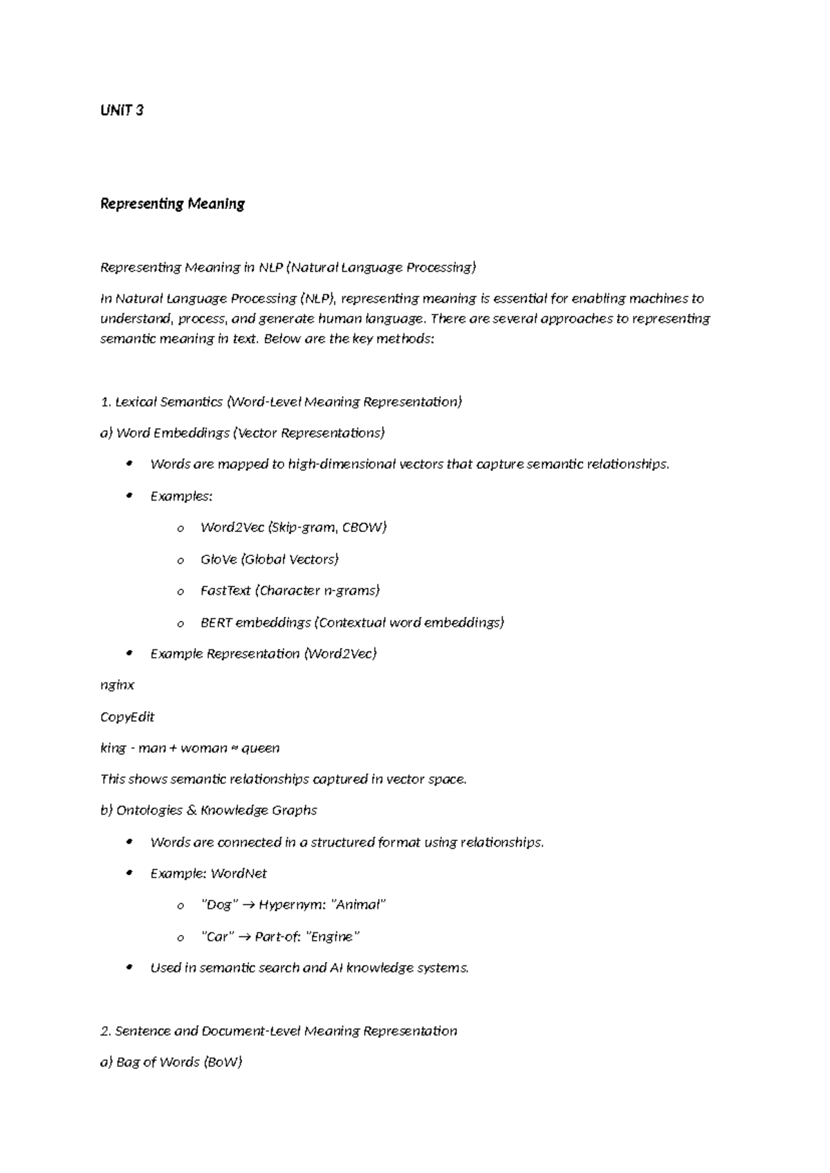NLP Unit 3 - Comprehensive Notes on Meaning Representation in NLP - Studocu
