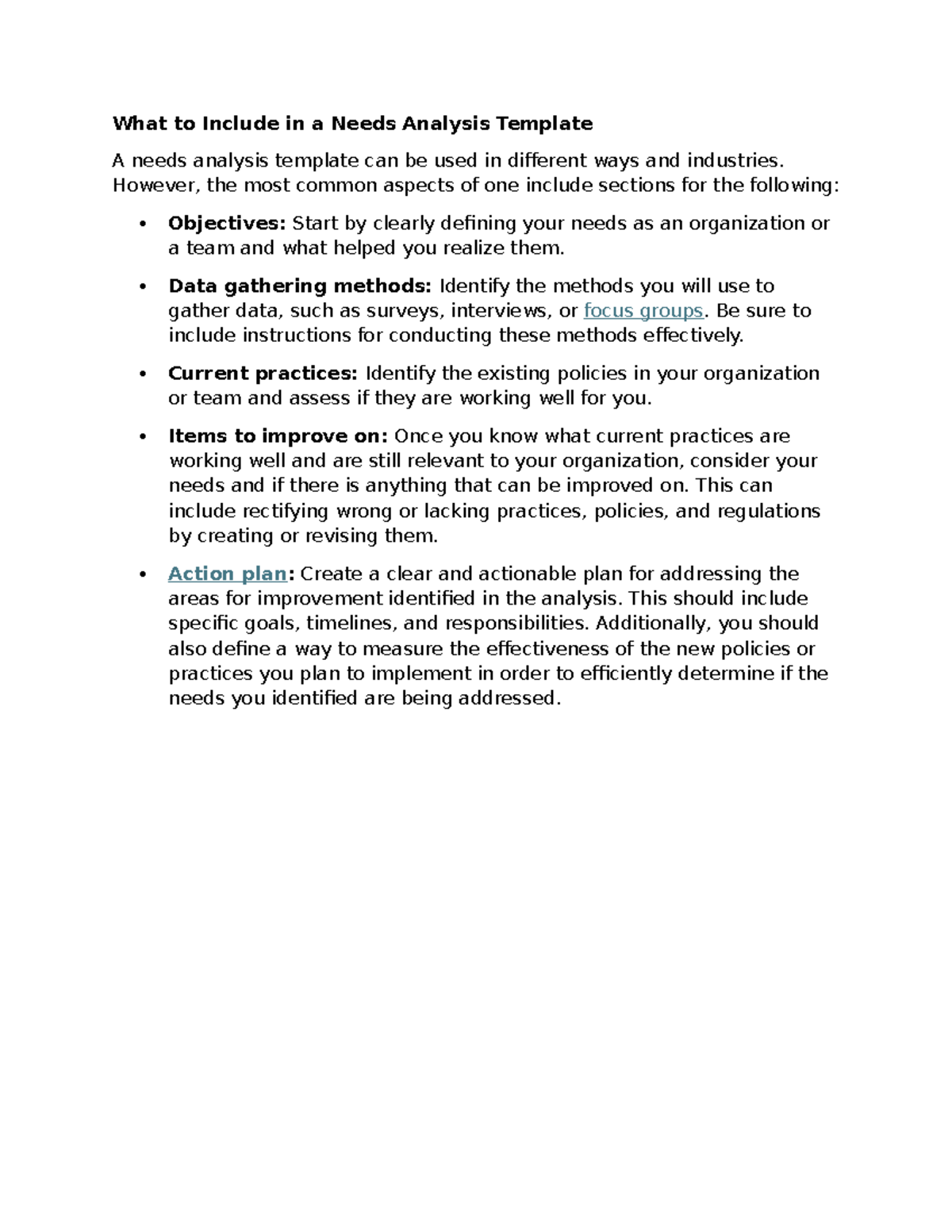 Needs Analysis Template: Key Components and Best Practices - Studocu