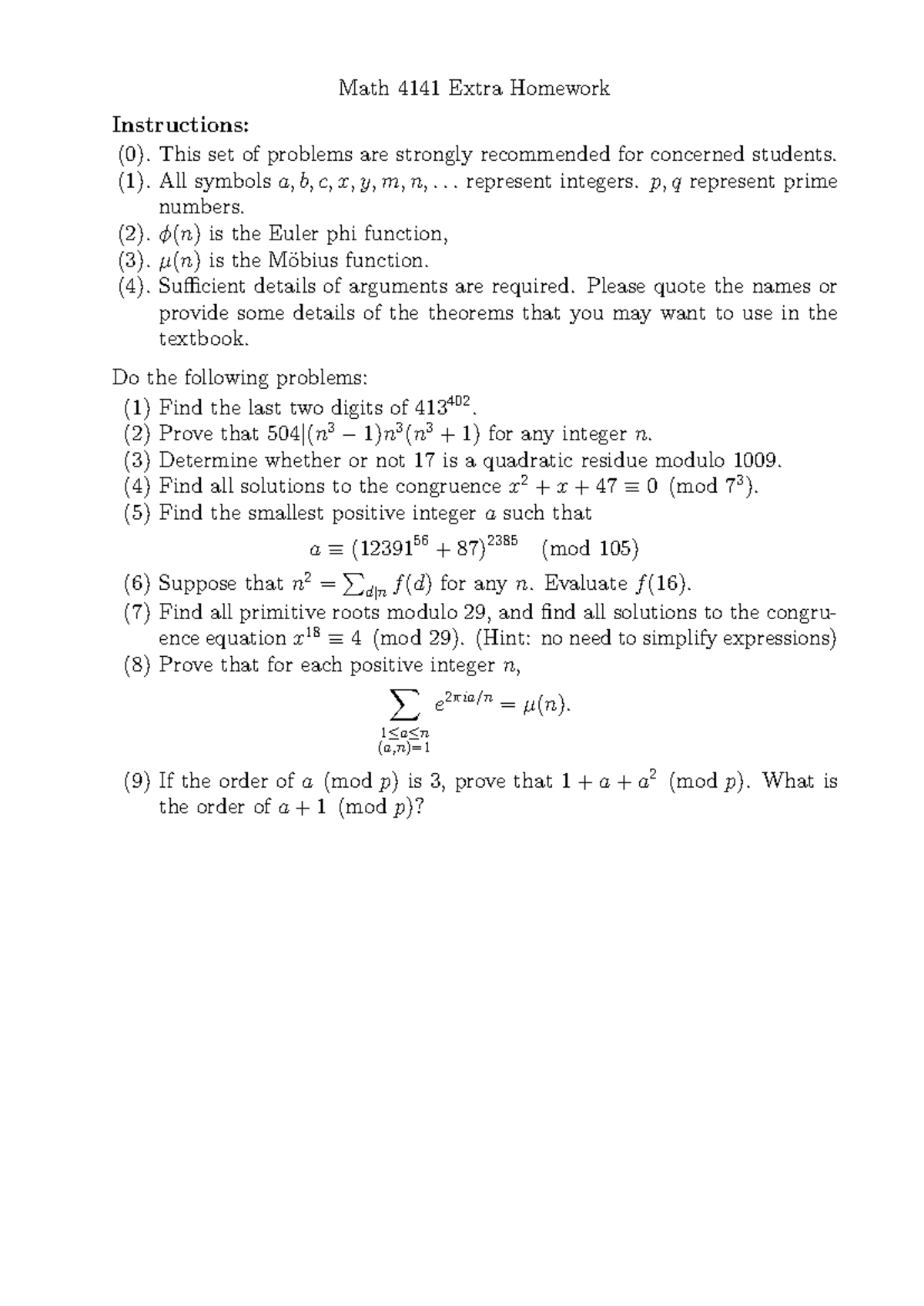 Extre HW - Maosheng Xiong - Math 4141 Extra Homework Instructions: (0 ...