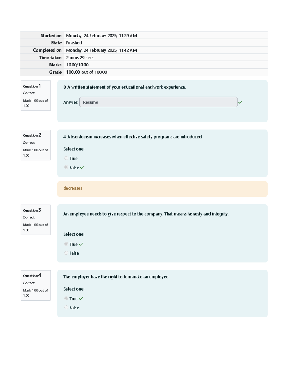 Q1 Written Work 2 Attempt review - Question 1 Correct Mark 1 out of 1 ...