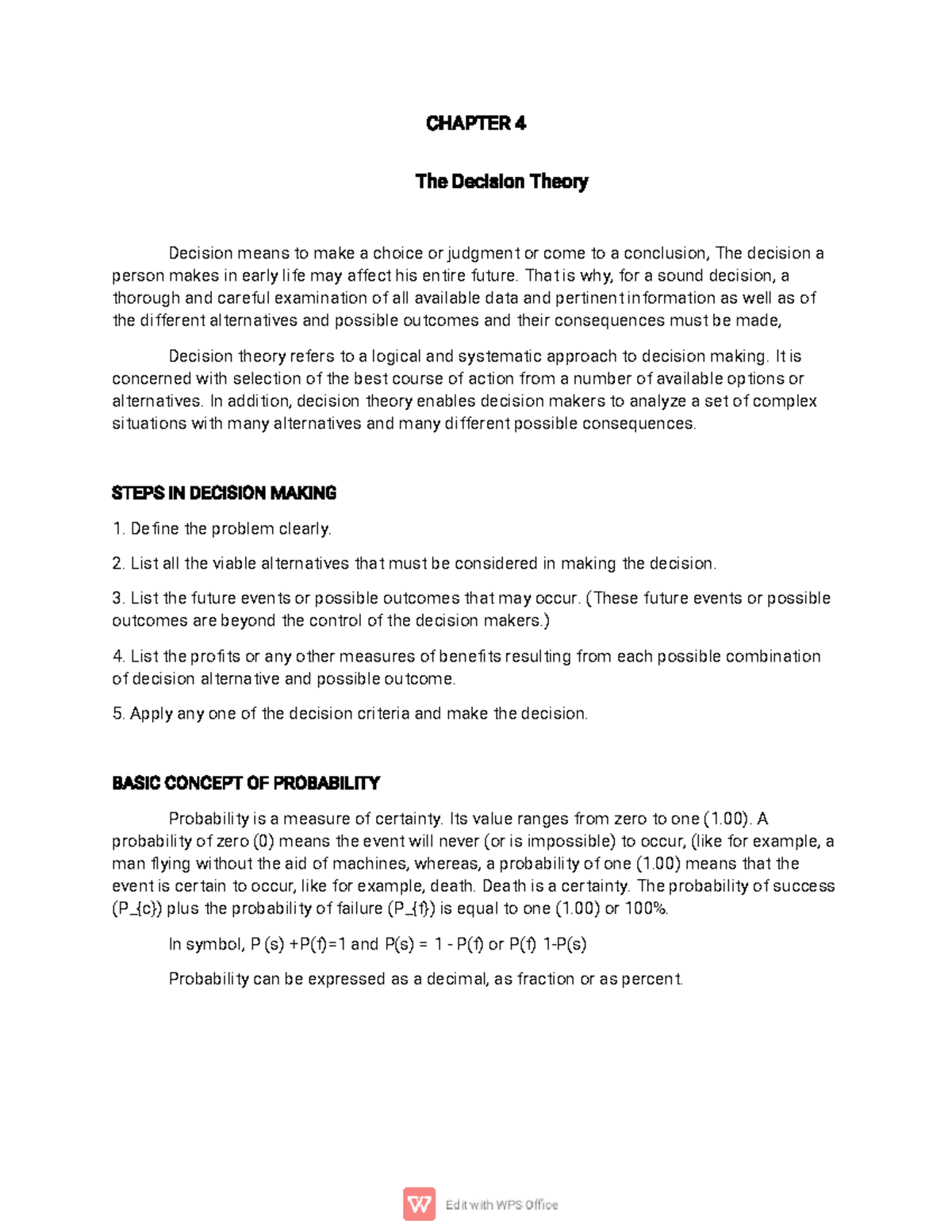 Chapter 4: Overview of Decision Theory Concepts and Processes - Studocu
