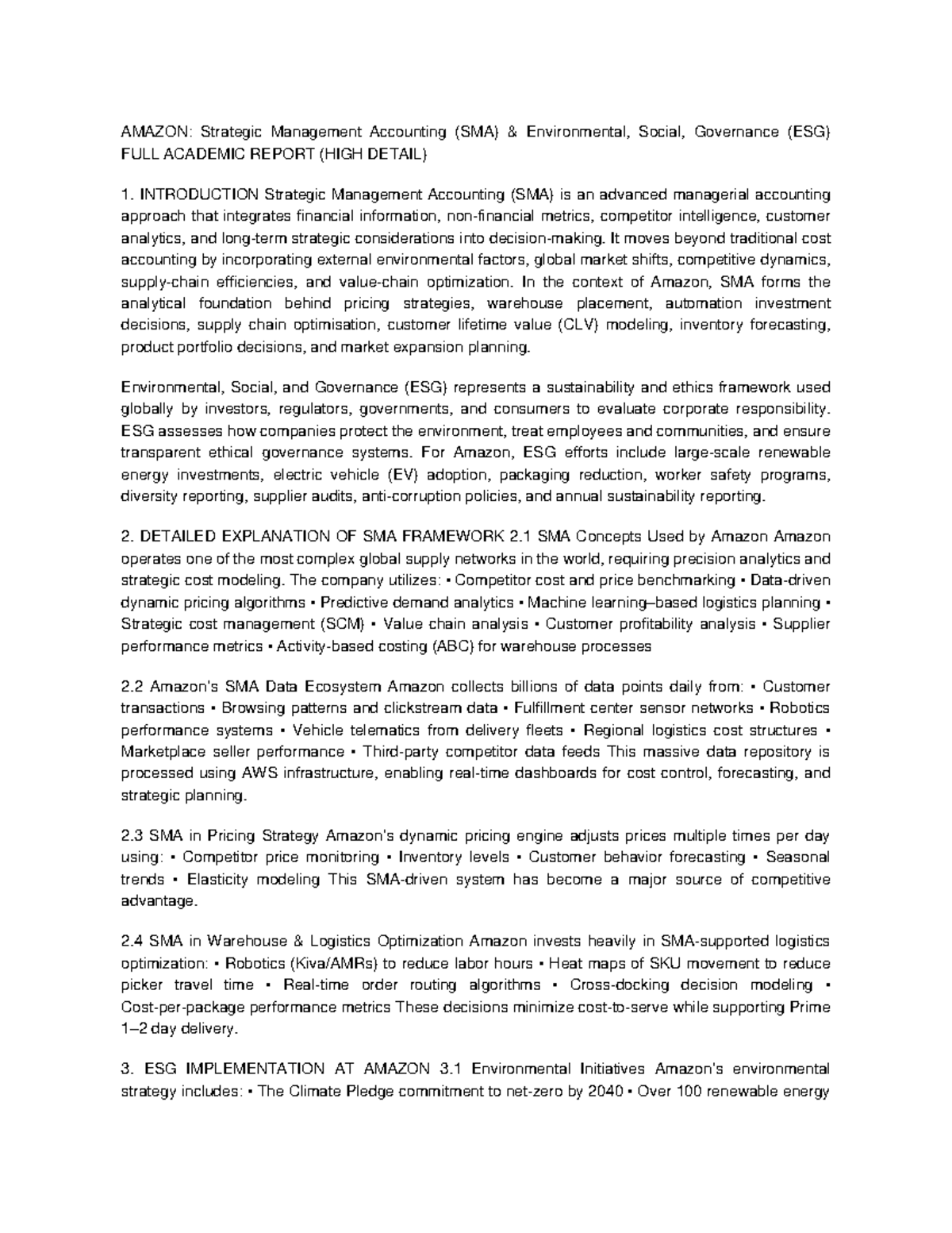 Amazon SMA & ESG: Comprehensive Strategic Management Report - Studocu