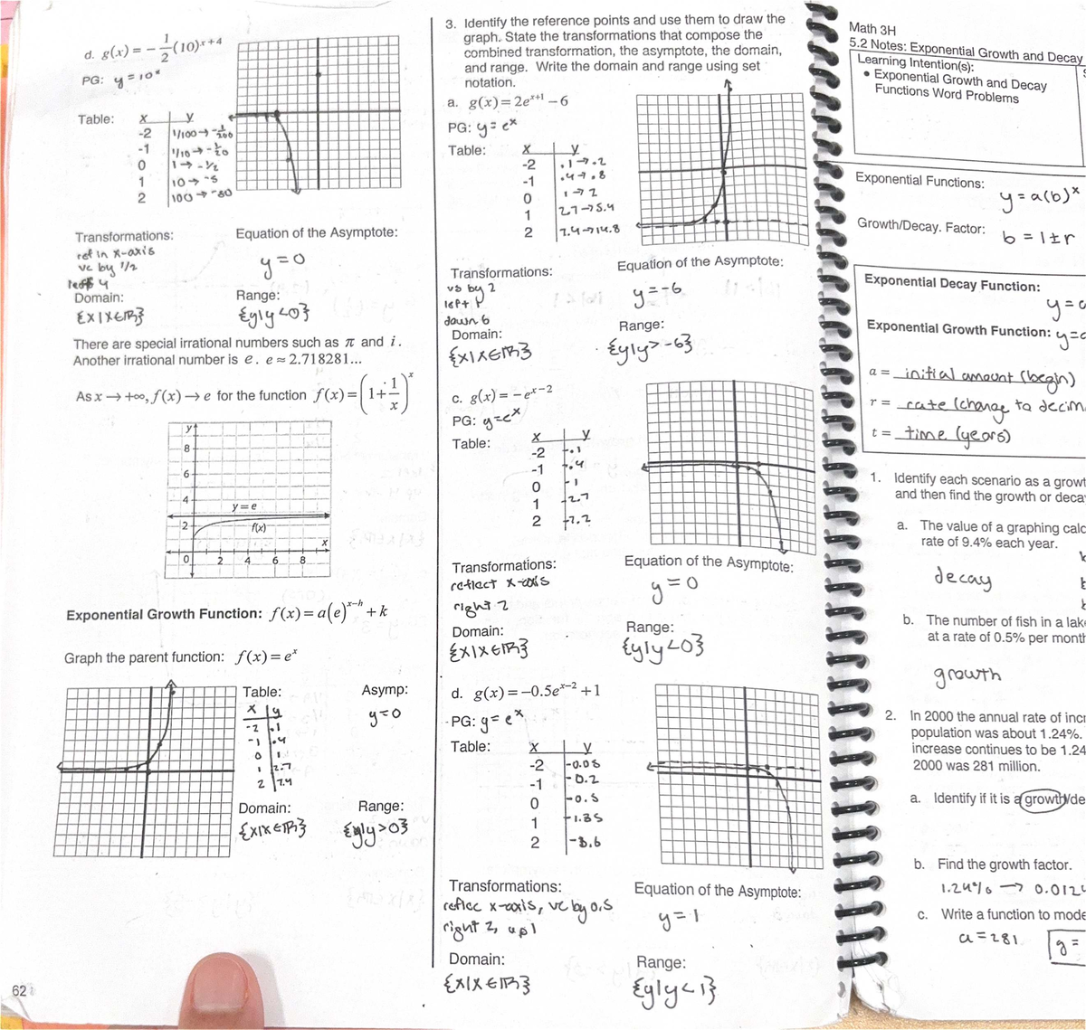 Math 3H: Exponential Growth & Decay Transformations Notes - Studocu