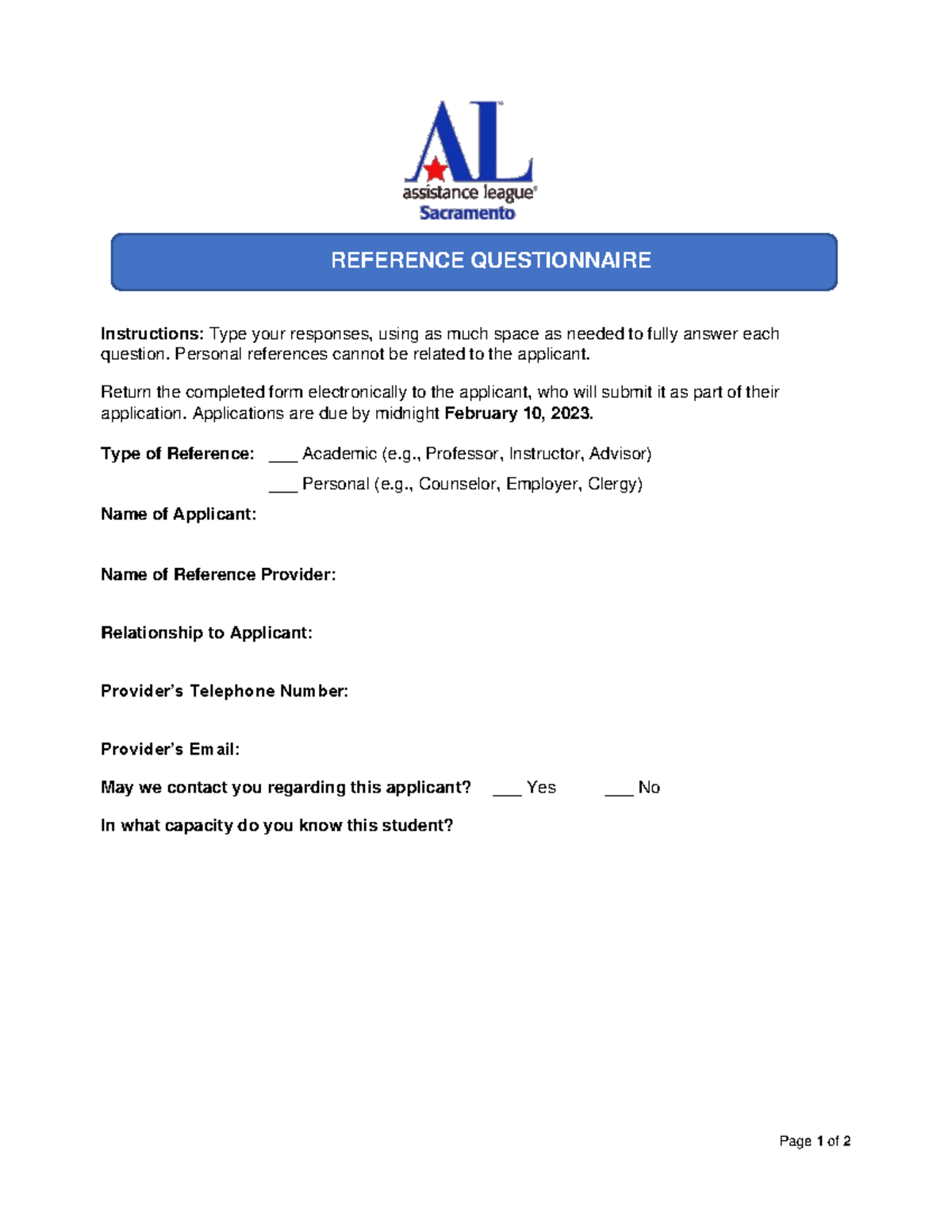 Reference Questionnaire for NR Final Application Submission - Studocu