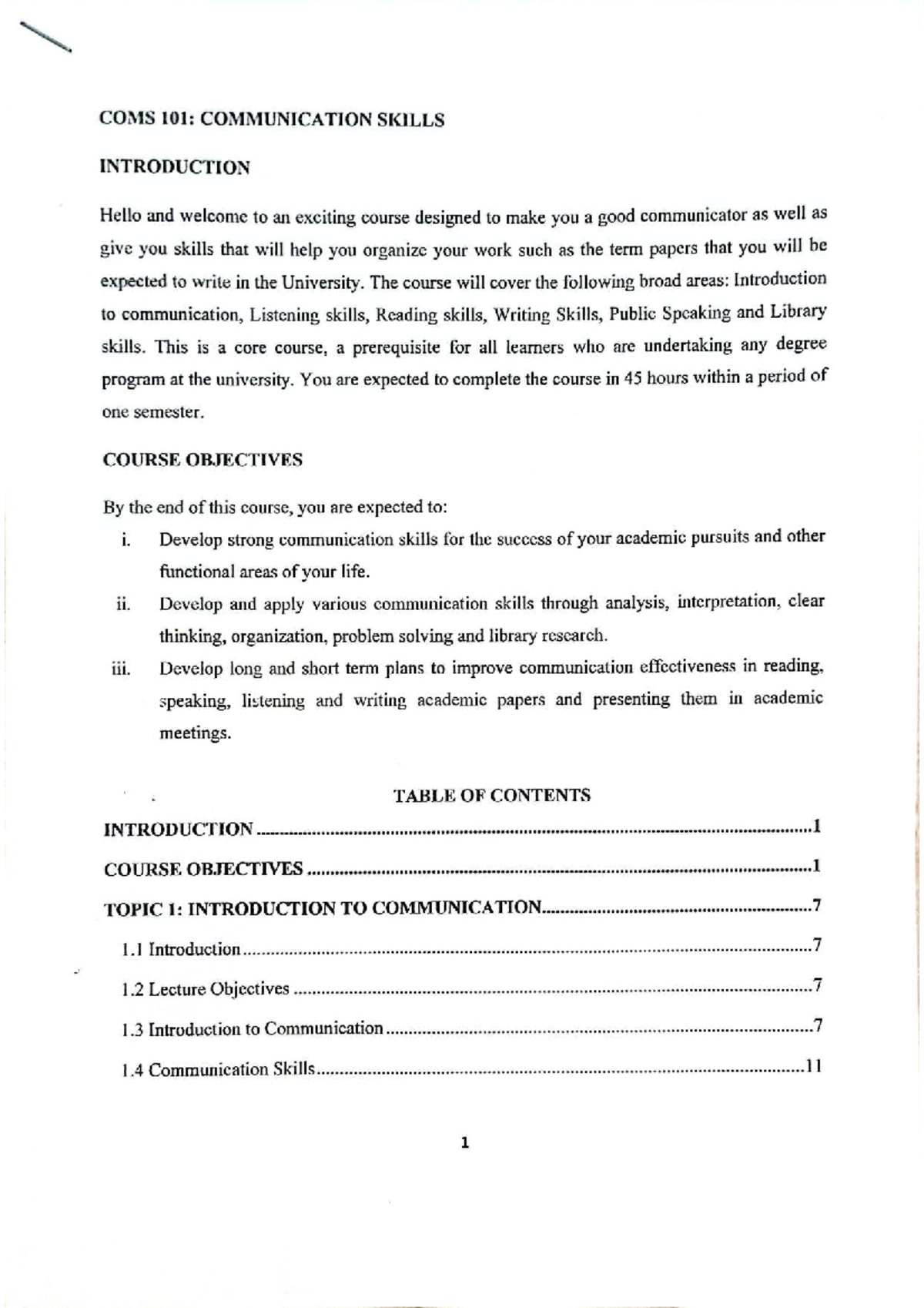COMS 101 Course Outline communication - COMS 101: COMMUNICATION SKILLS ...