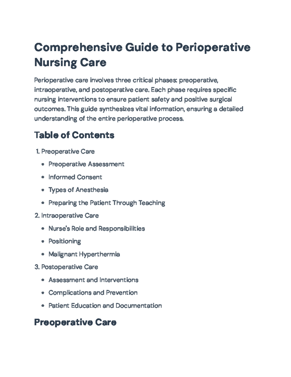 Comprehensive Guide to Perioperative Nursing Care (NUR 101 ...