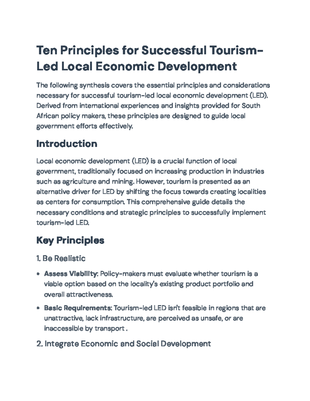 Ten Principles for Successful Tourism-Led LED: A Guide for Policy ...