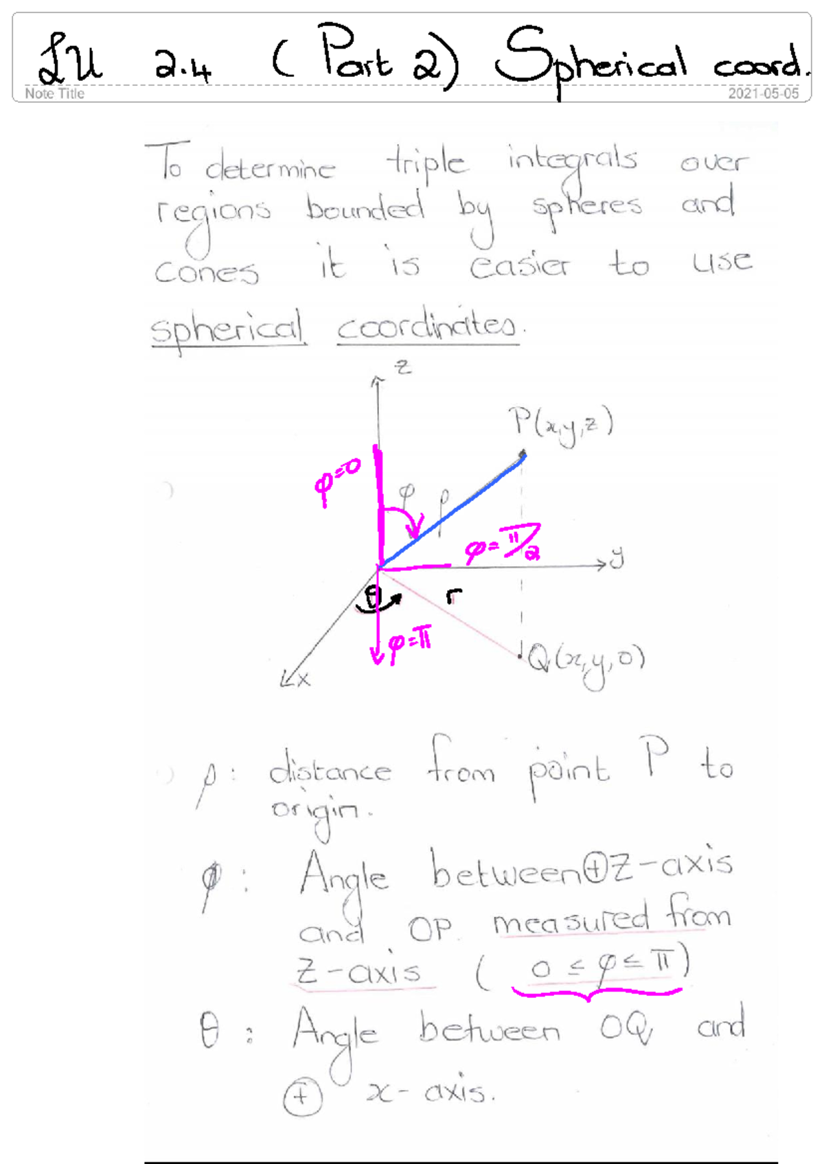 2025 LU 2.4 Spherical Coordinates: Example Problems and Solutions - Studocu