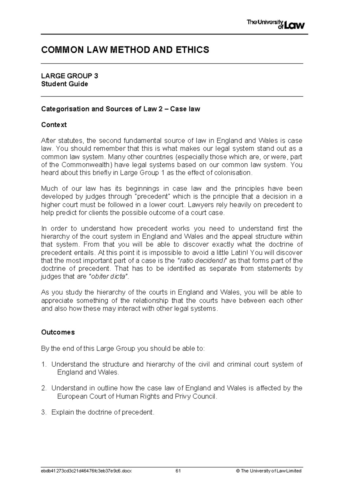 Common Law Method & Ethics: Large Group 2 Student Guide on Law Sources ...
