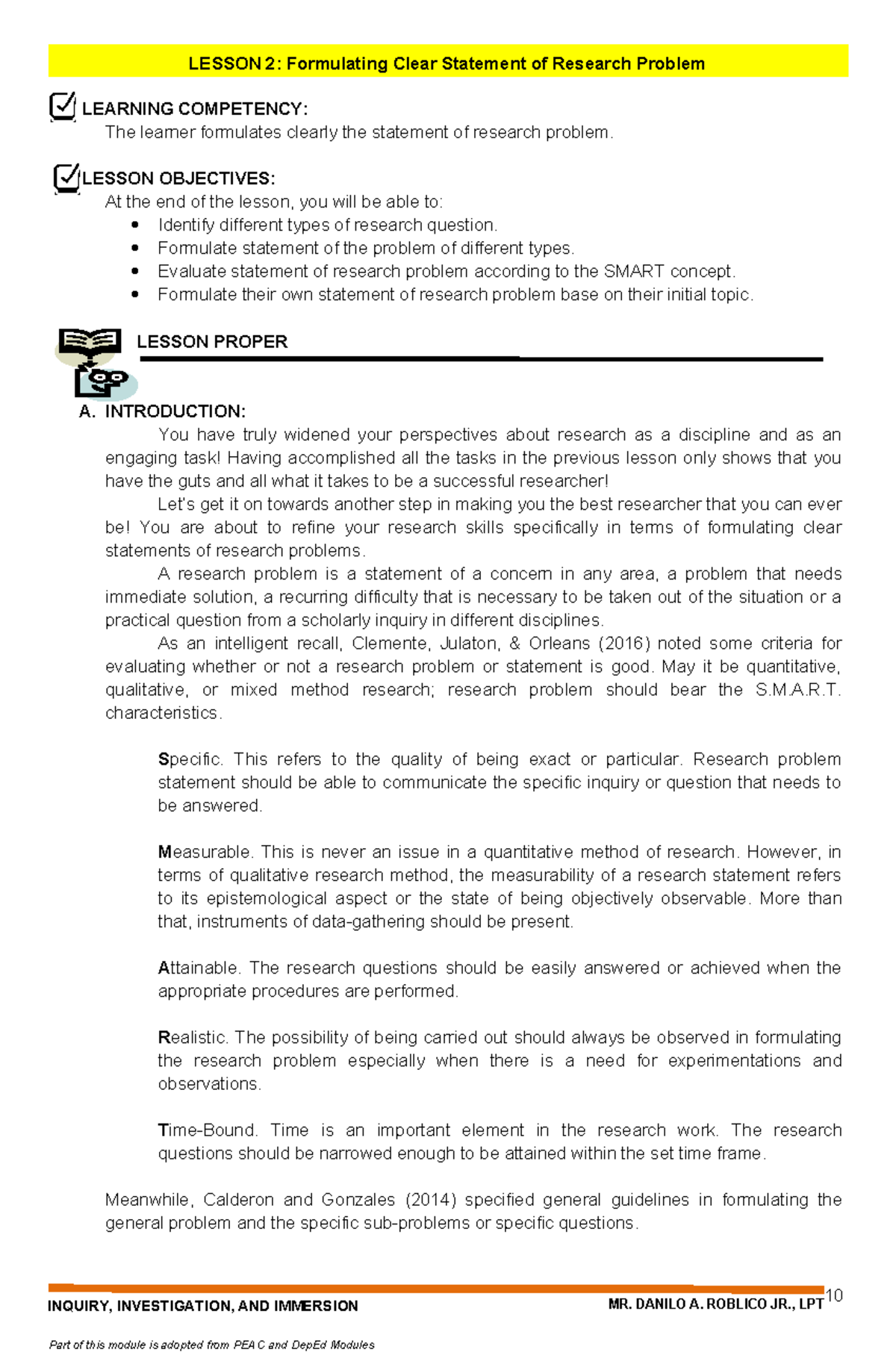 3is-formal topic-research plan-module 1-4th quarter - INQUIRY ...