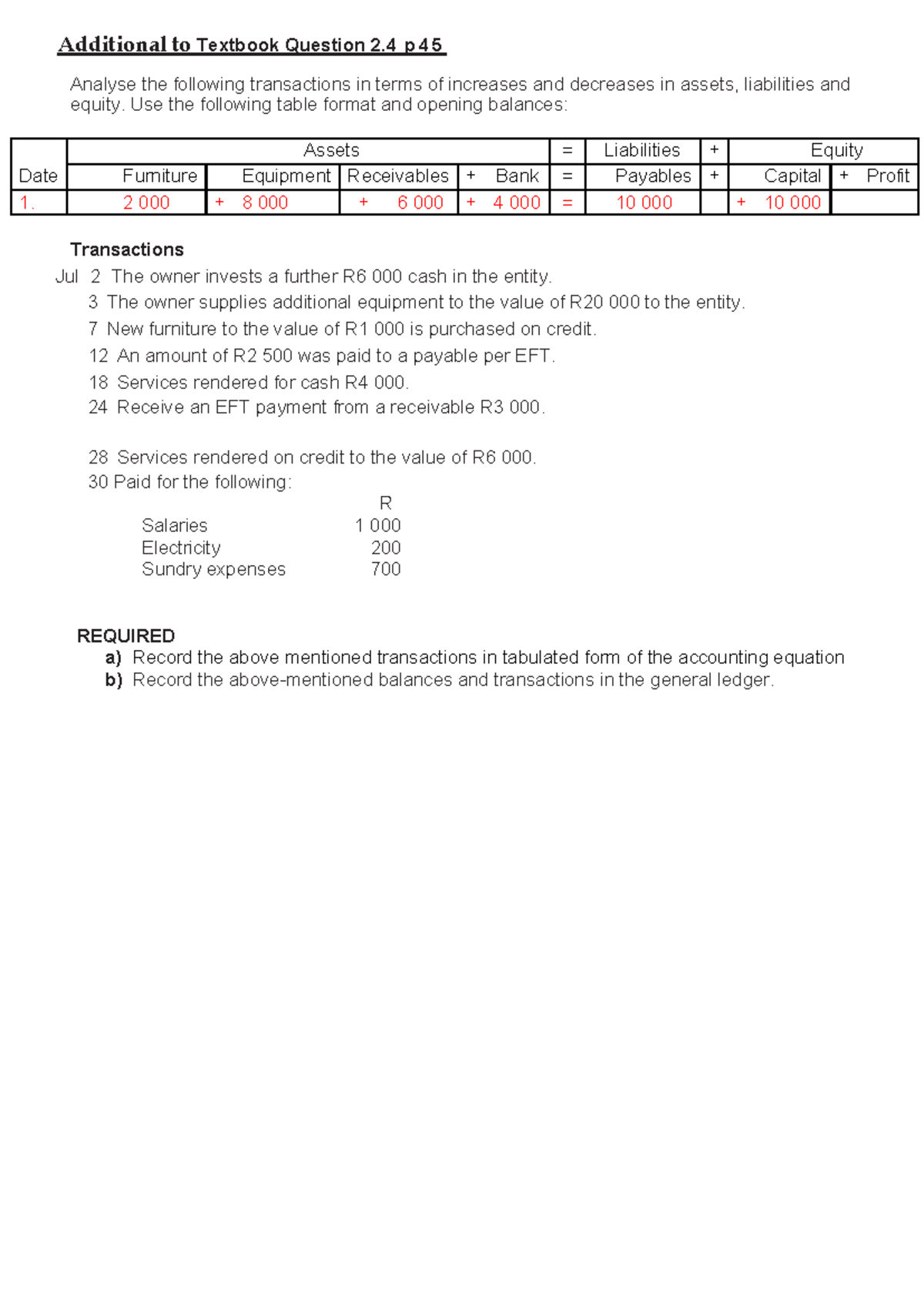 Class Activity: Analysis of Transactions & Accounting Equation - Q2.4 ...