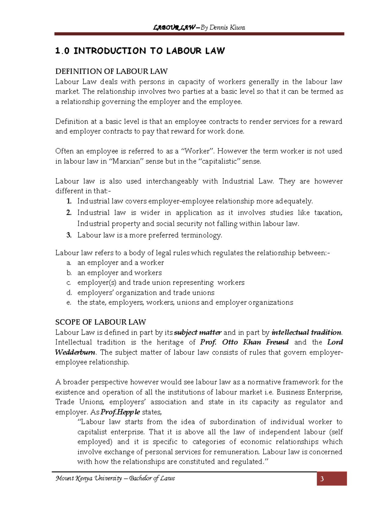 Labour Law Notes (Law 101): Overview and Historical Development - Studocu