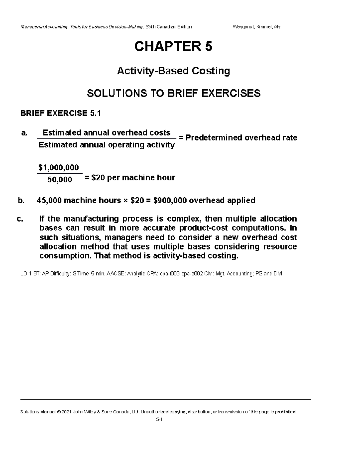 CH. 5 Activity-Based Costing Solutions for Exercises and Reviews - Studocu