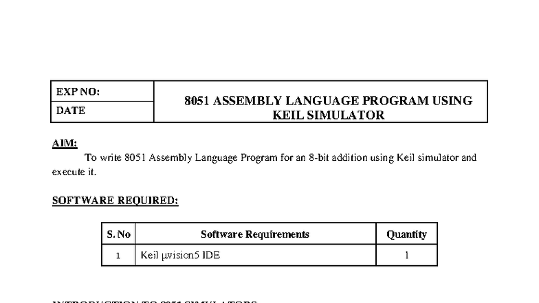 ESIo T Lab Manual - 8051 Assembly Language Projects Using Keil ...