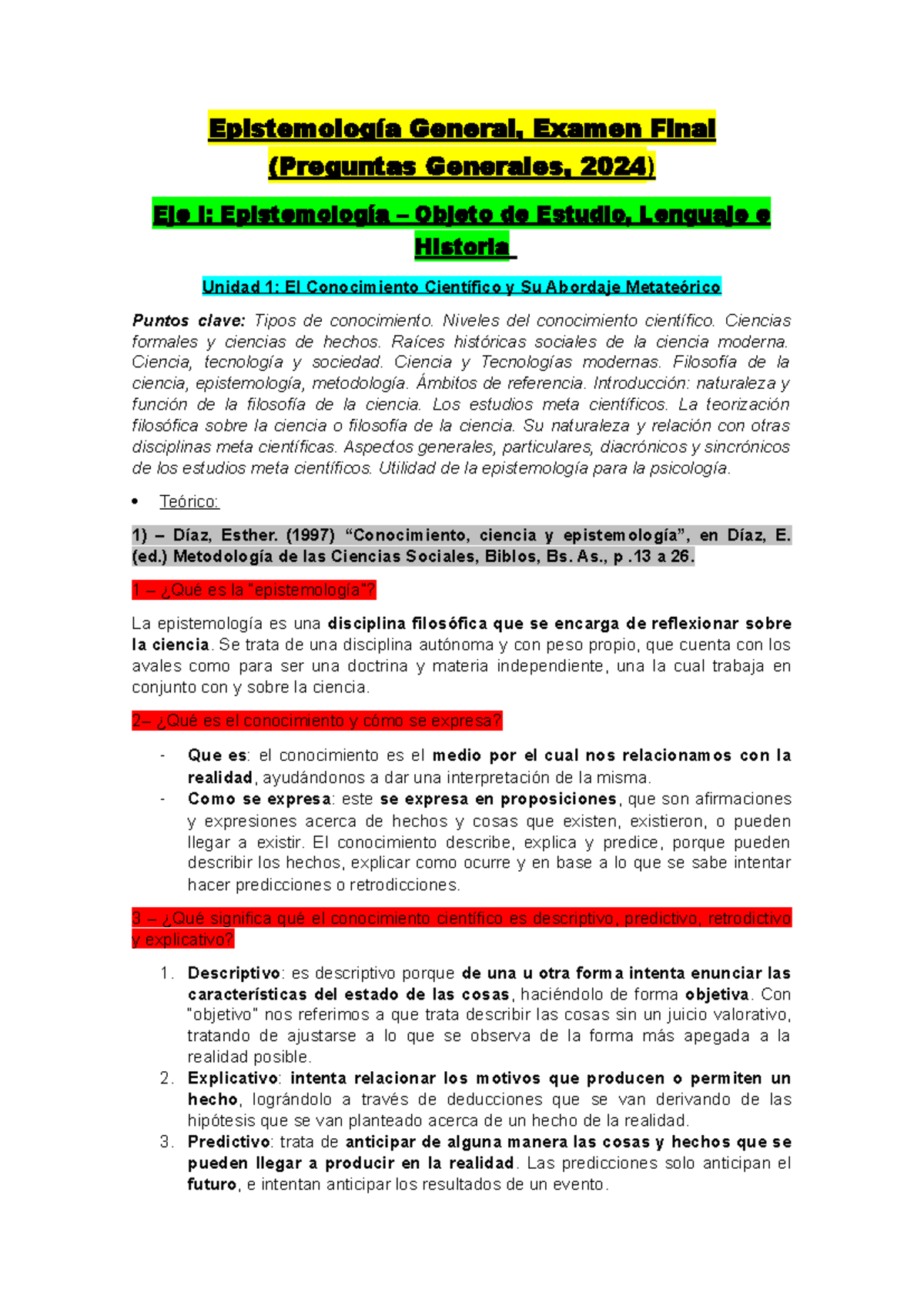 Epistemología General - Resumen para Examen Final (2024) - Document Preview