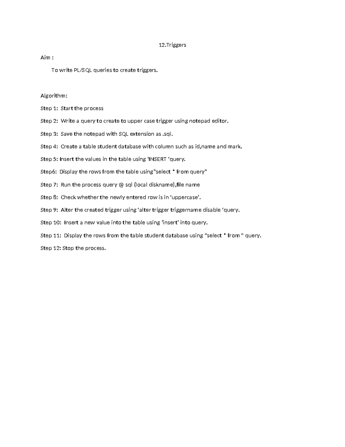 12. SQL Trigger Creation Process and Implementation Guide - Studocu
