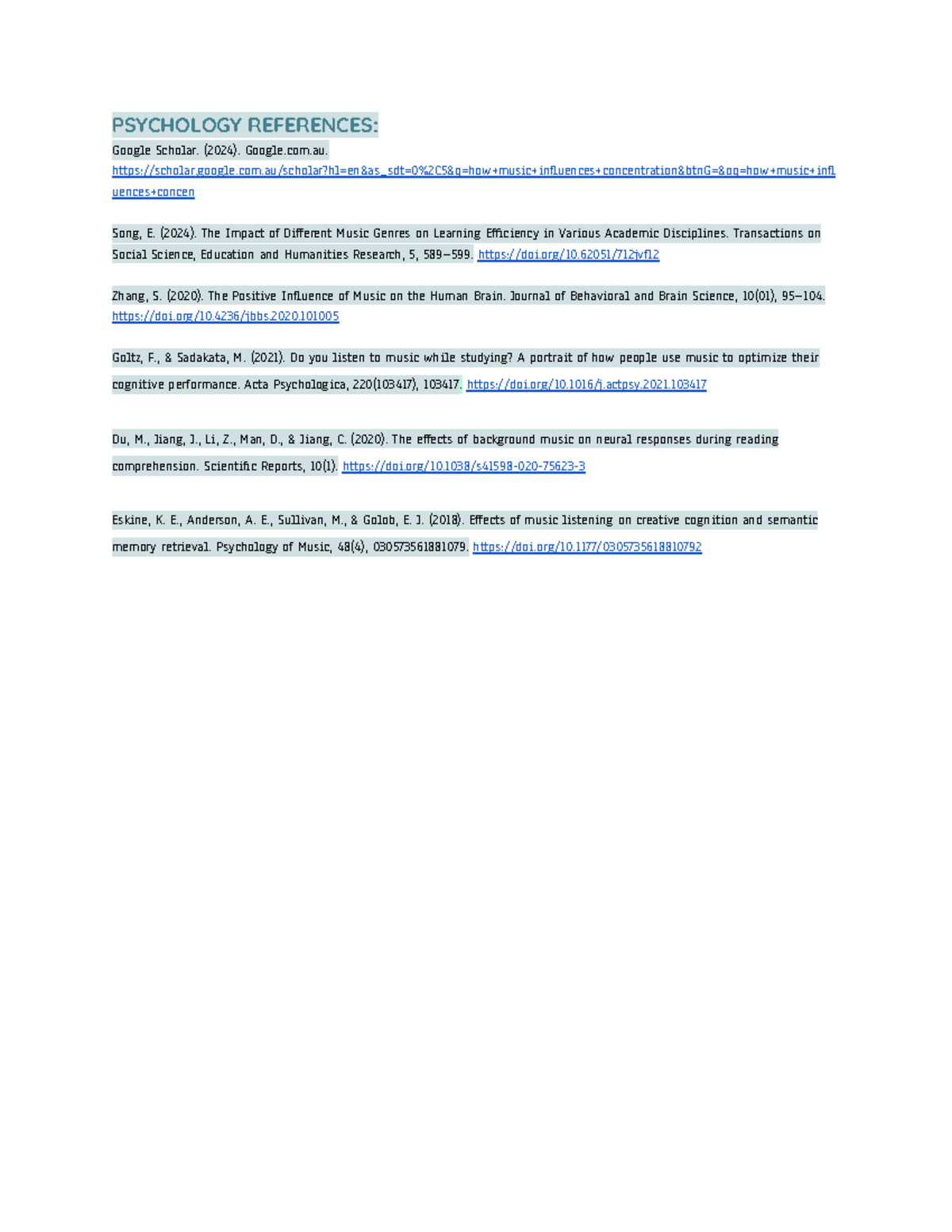 Psych refrences - PSYCHOLOGY REFERENCES: Google Scholar. (2024). Google ...