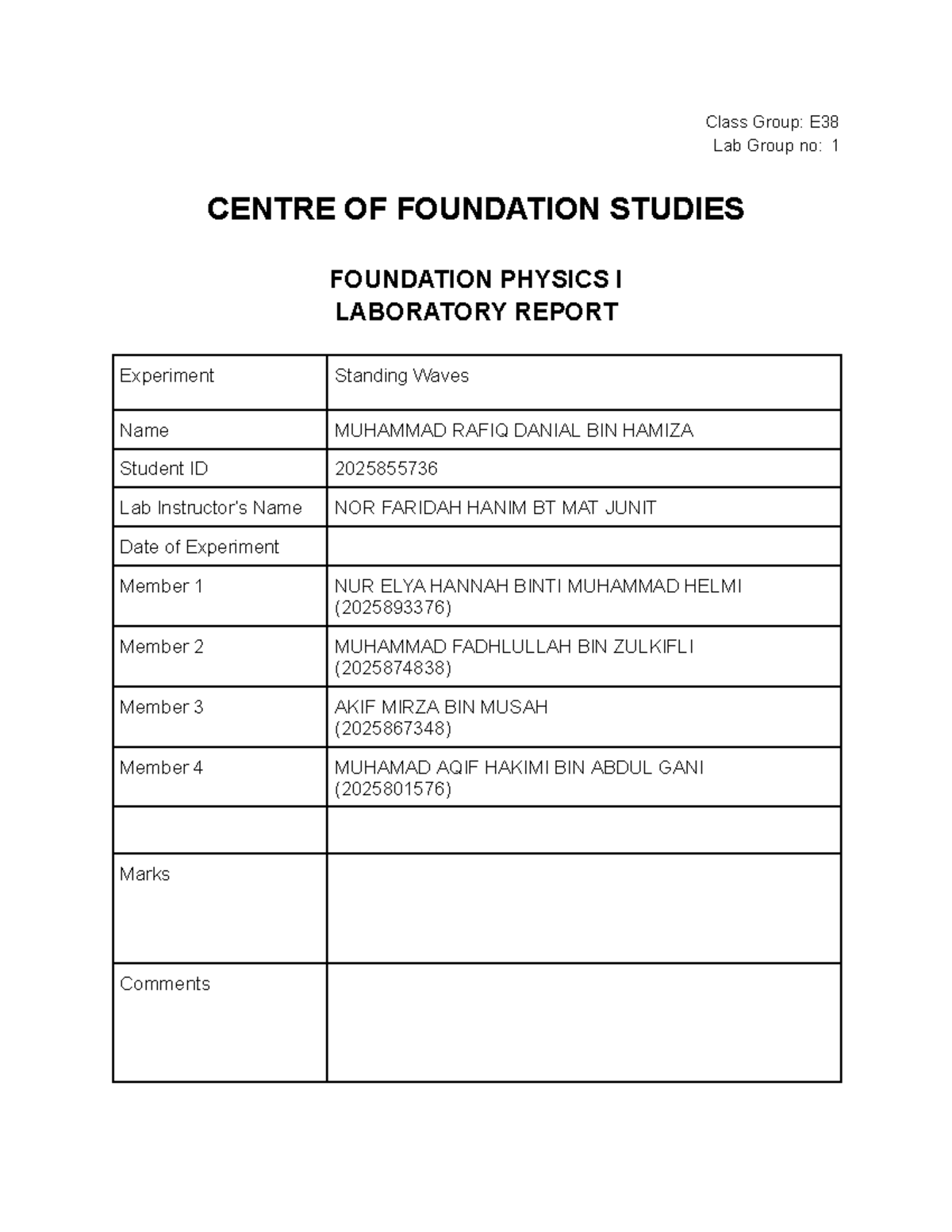 E38 Lab Report: Standing Waves Experiment Analysis - Studocu