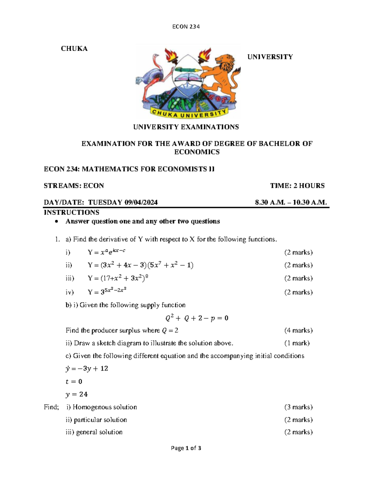 ECON 234 - Revision Notes for Mathematics for Economists II - Studocu
