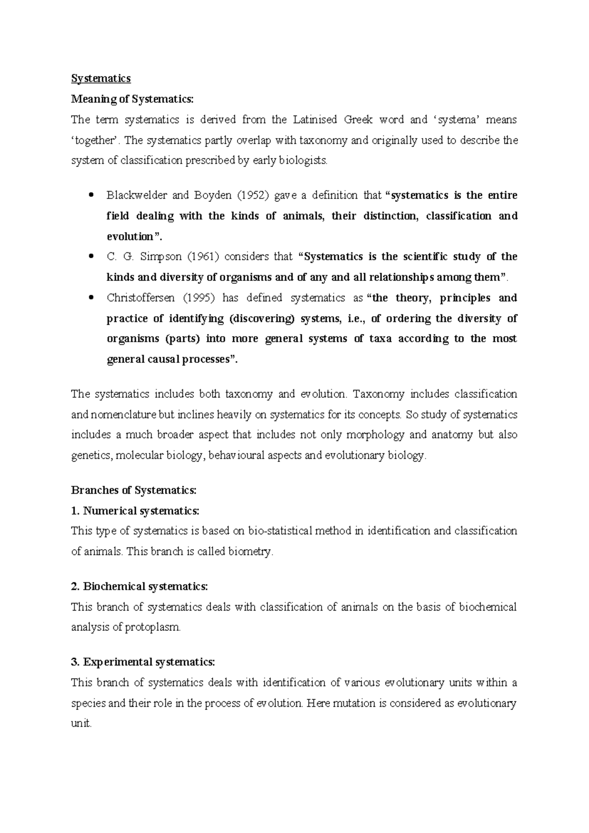 Systematics: Comprehensive Notes on Classification and Diversity - Studocu