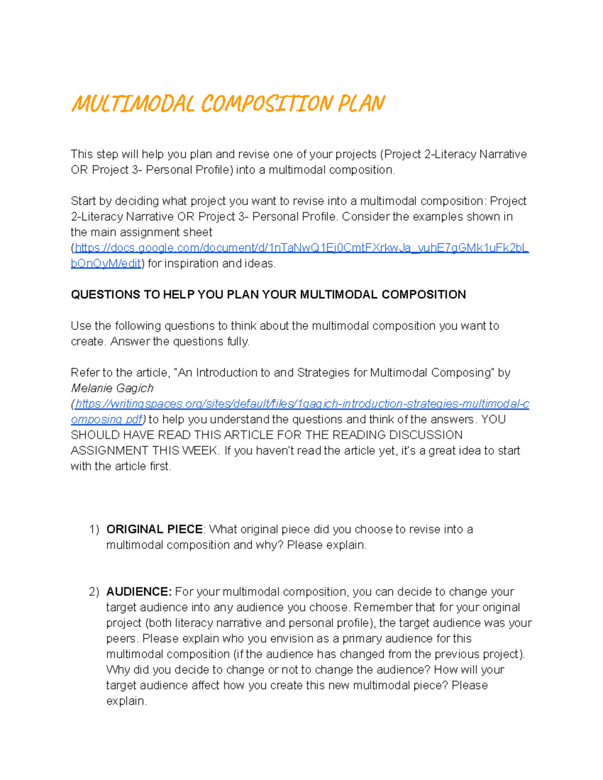 ENG 101: Multimodal Composition Plan for Project Narrative/Profile ...