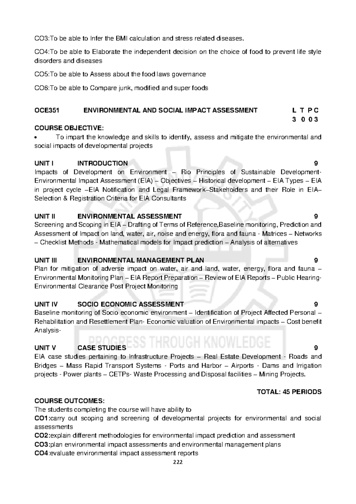 OCE351: ESIA Syllabus - Environmental & Social Impact Assessment - Studocu