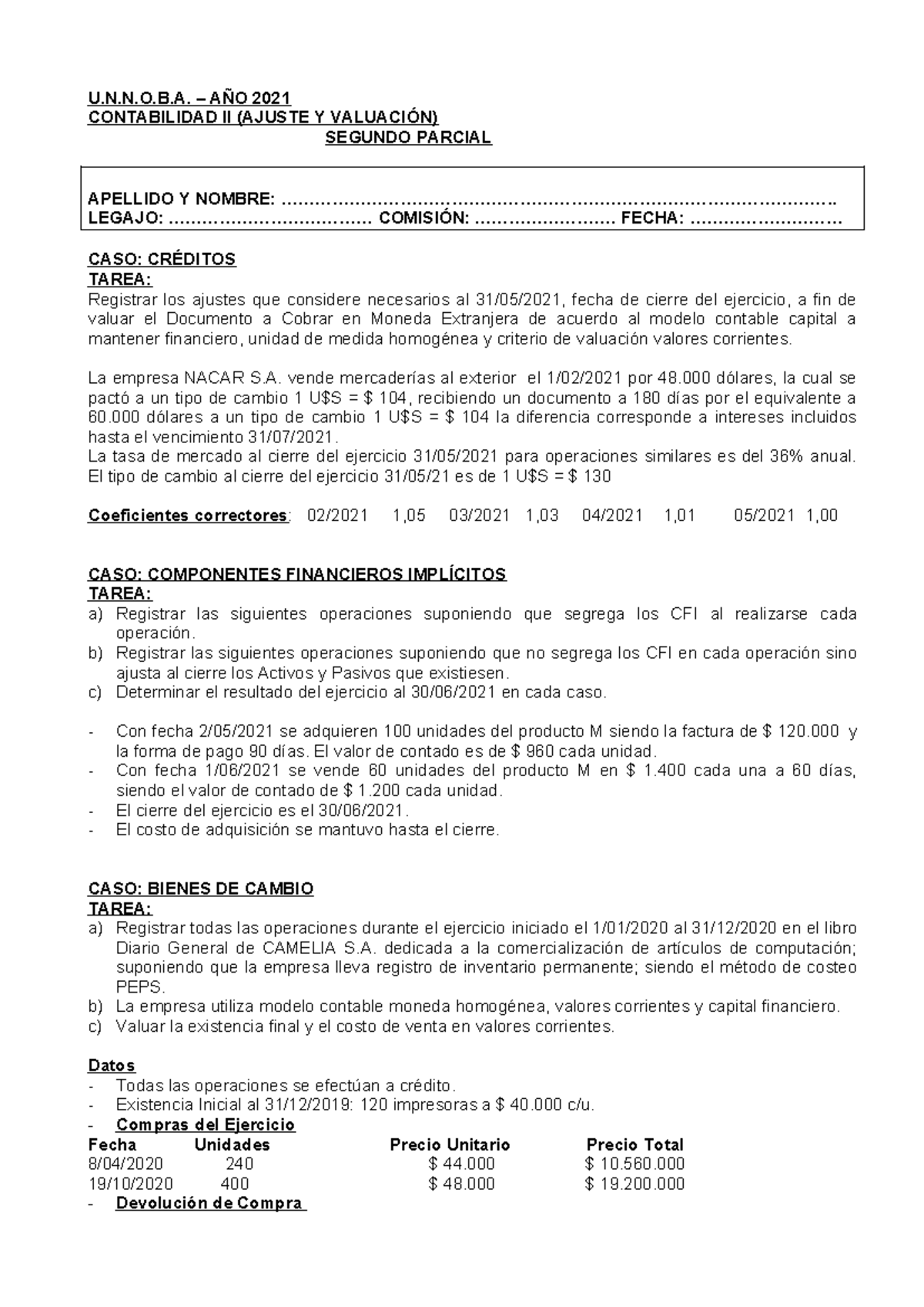 Segundo Parcial Contabilidad II 2021: Ajustes y Valuación - Studocu