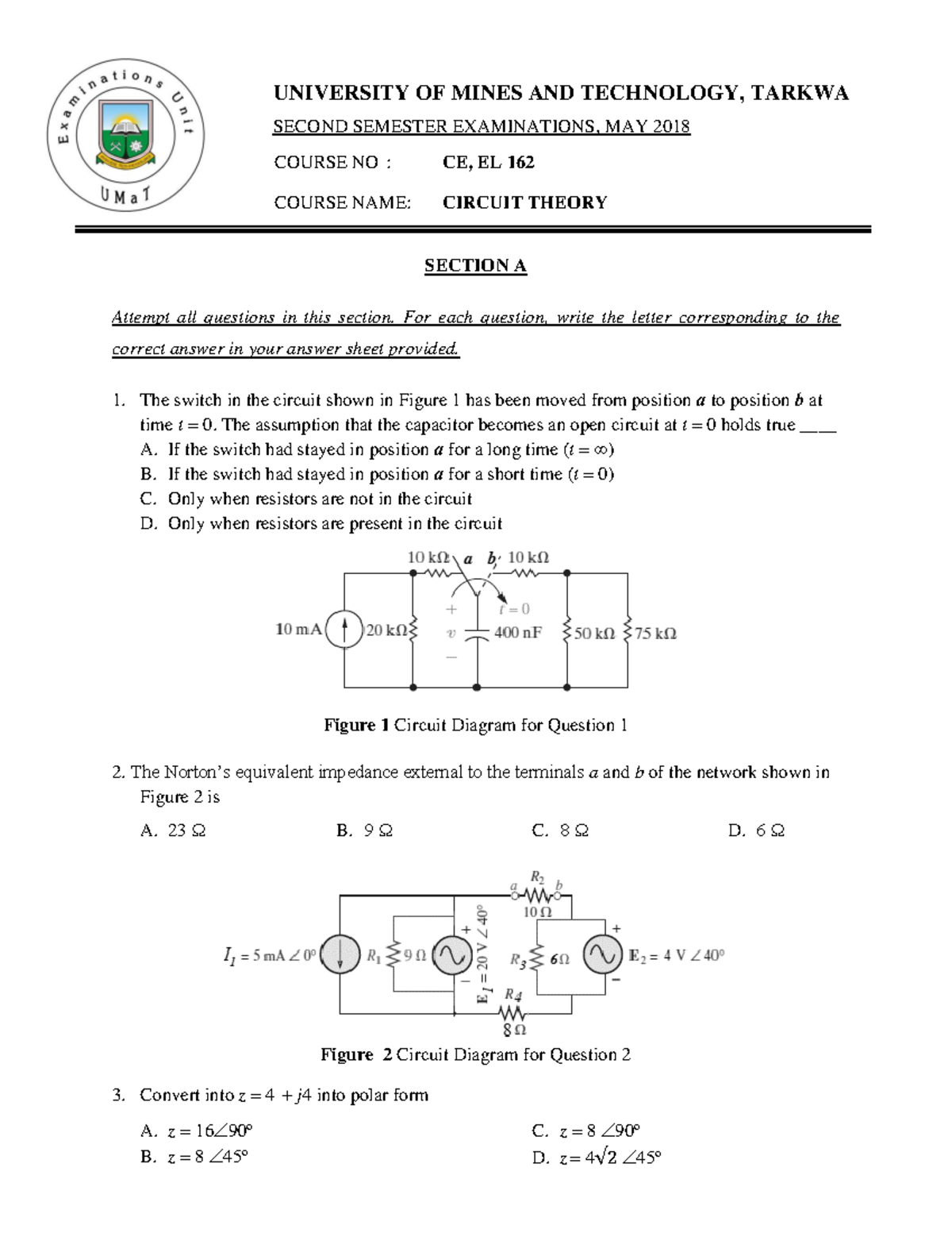 CE 162 Exam 2017 Final 22 - SECTION A Attempt all questions in this ...