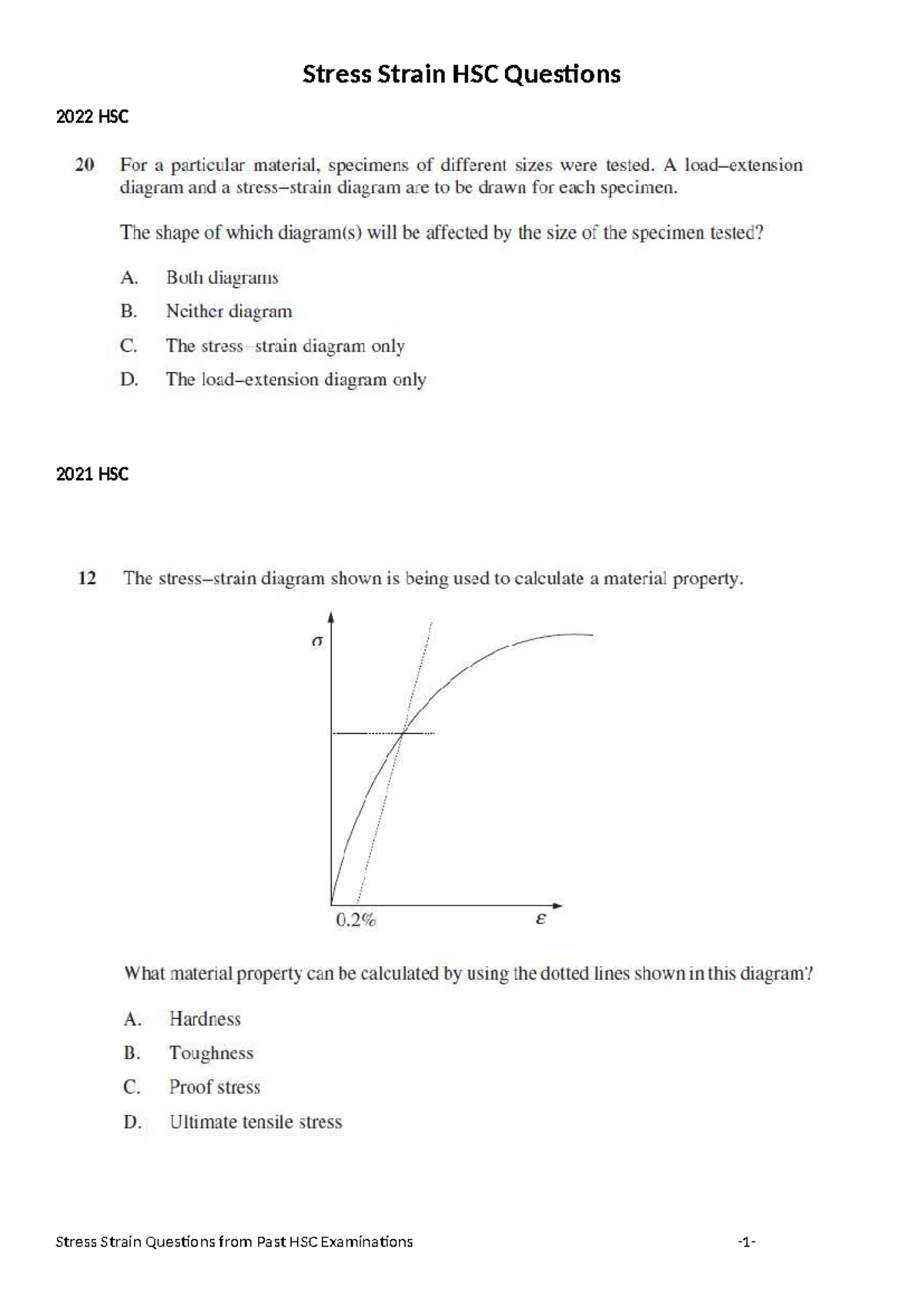 Stress Strain HSC Past Exam Questions & Answers (2010-2022) - Studocu