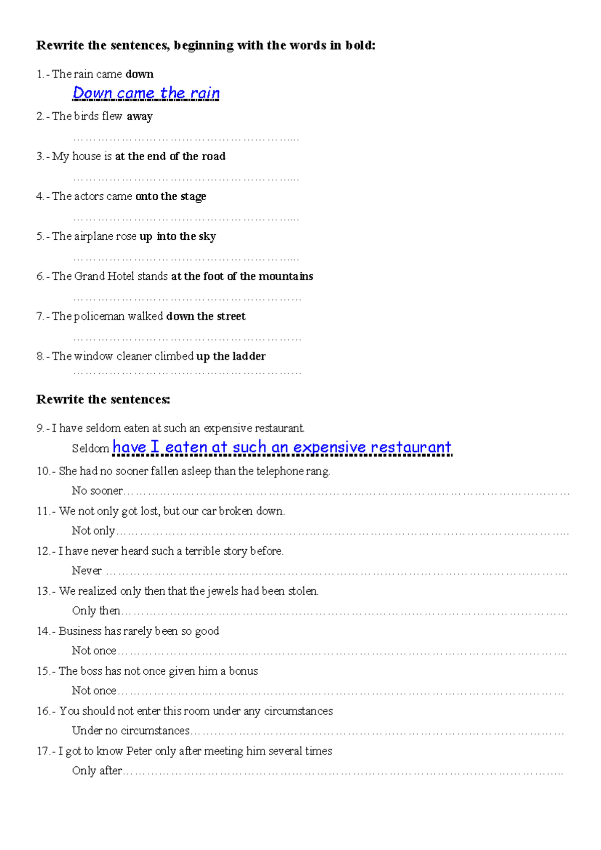 Further Practice on Sentence Inversion Techniques - Studocu