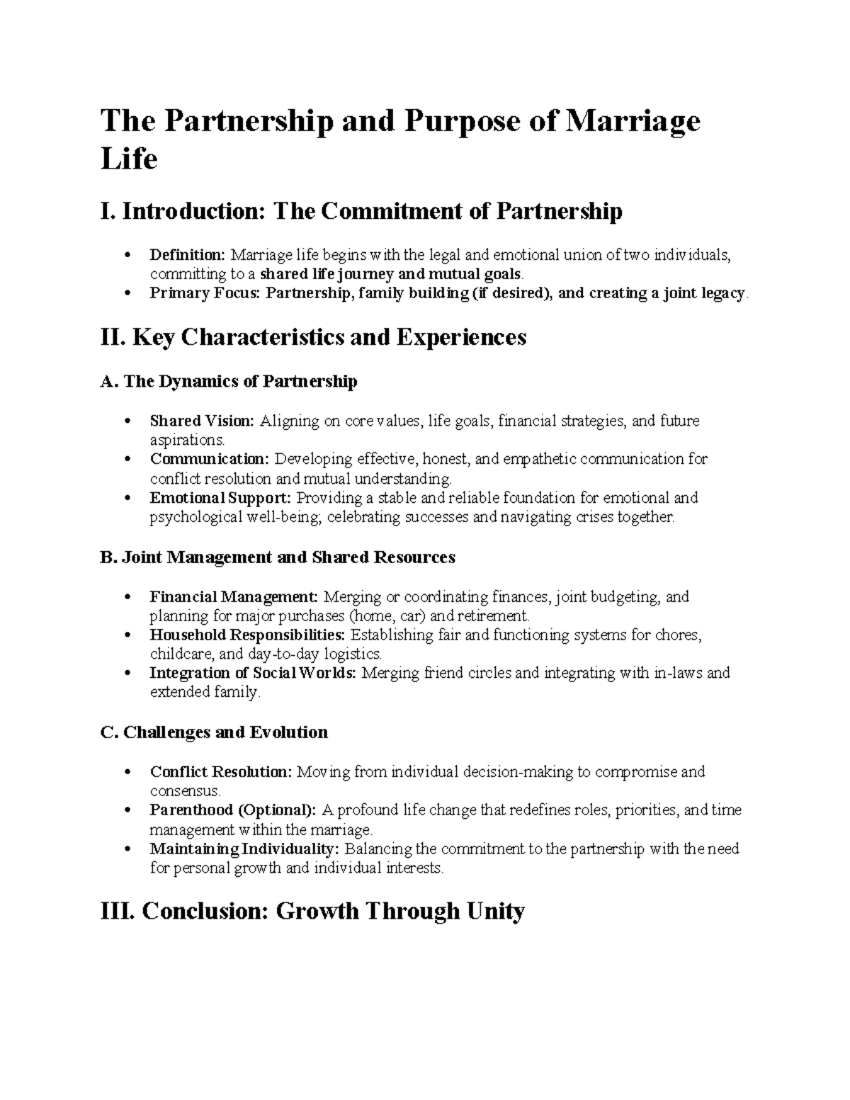 Marriage Life: Partnership Dynamics and Commitment Overview - Studocu