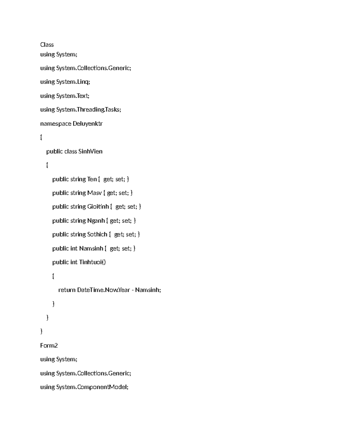 C# Code Reference - Class and Form Implementation Guide - Studocu