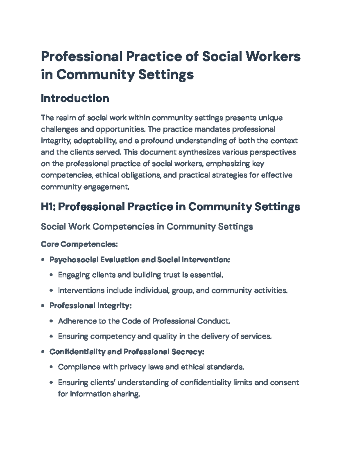 Professional Practice of Social Workers in Community Settings ...