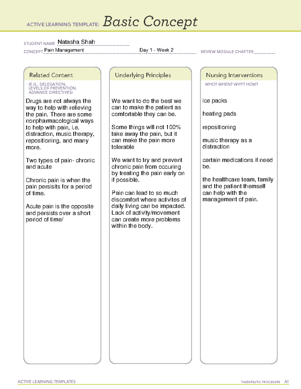Active learning template: Pain Management - ACTIVE LEARNING TEMPLATES THERAPEUTIC PROCEDURE A Basic - Studocu pain-tracker-template-chart-printable-pdf-excel-word