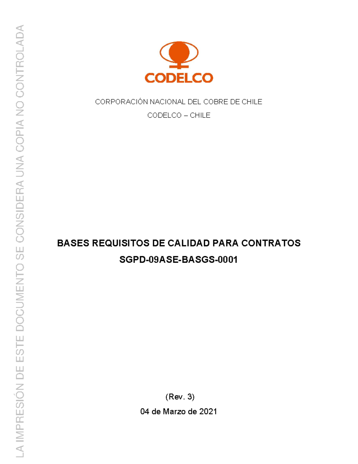 SGPD-09ASE-BASGS-03 Bases de Calidad para Contratos en Codelco - Studocu