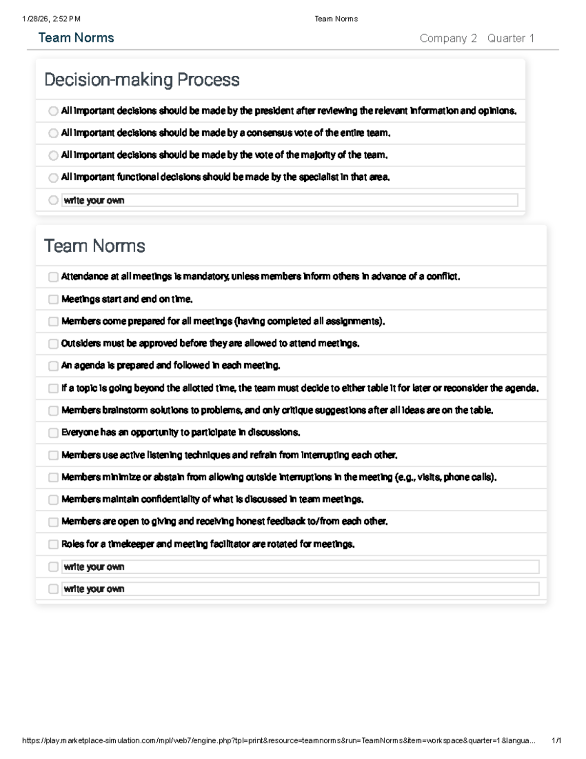 Team Norms - Company 2 Q1 Process Guidelines - Studocu